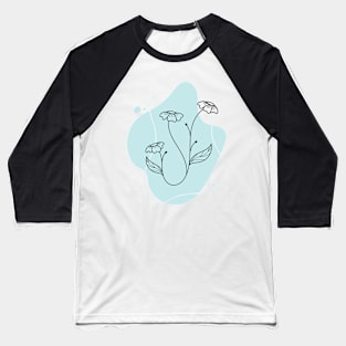 Minimal Blue Floral Art Baseball T-Shirt